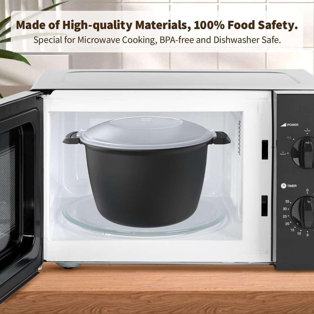 Professional Large Micro Cookware 3 Quart, Microwave Rice Cooker, black
