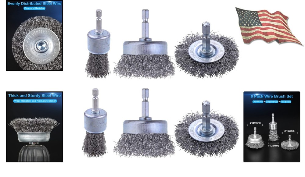 6 Pack Carbon Steel Wire Brush Set for Efficient Rust & Paint Removal Solutions