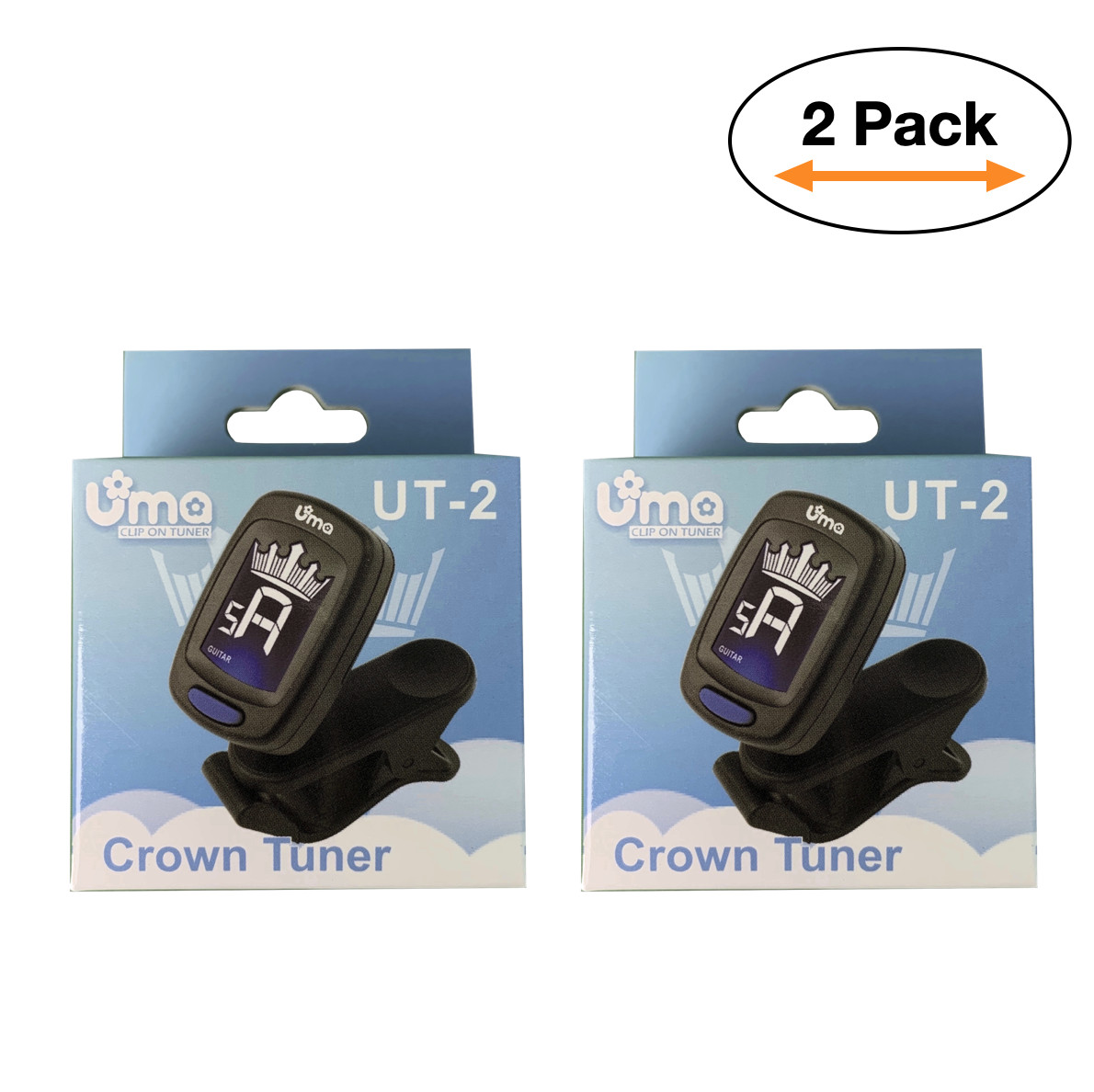 2-PACK Uma Ukulele UT-2 Crown Clip Tuner, Chromatic/Guitar/Bass/Violin/Ukulele