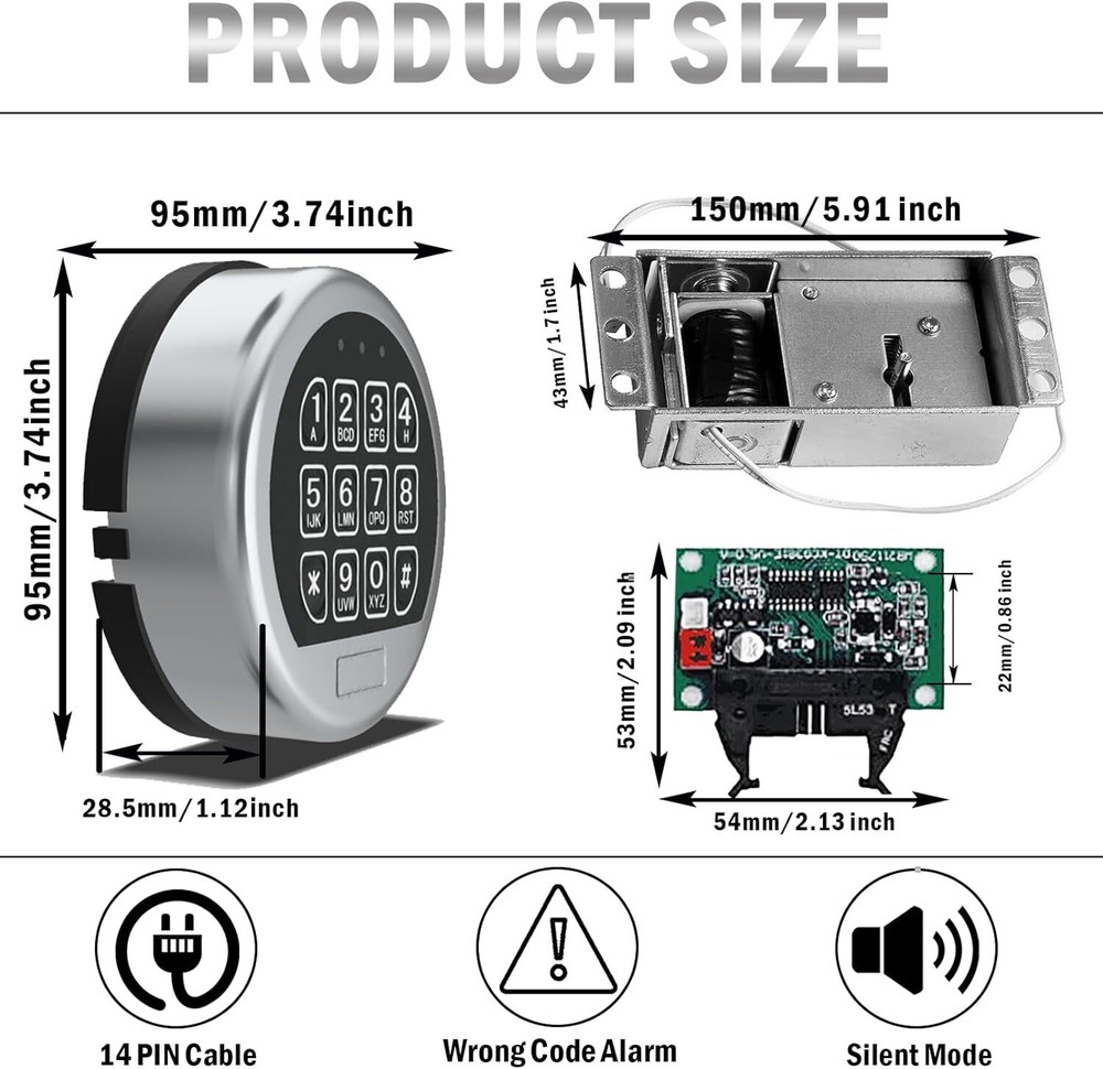 Gun Safe Lock Replacement Electronic Safe Lock with Solenoid Lock & 2 Keys