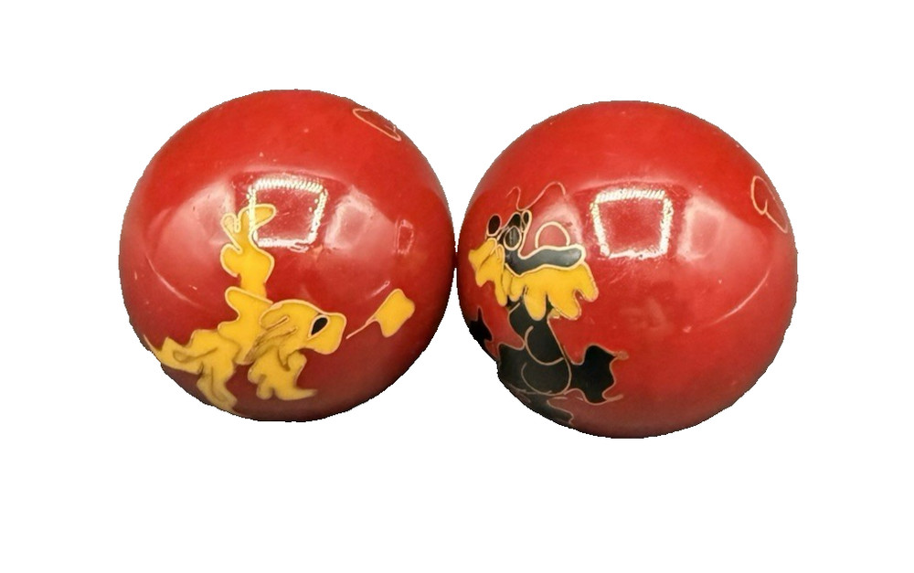 Red Enamel Baoding Balls with Chimes Dragon Design