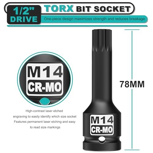 1/2" Drive M14 XZN Bit Socket, Triple Square Spline Bit Socket, 1/2" M14 Deep