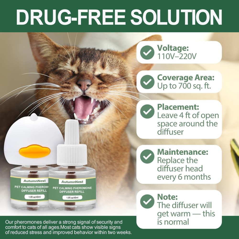 Cat Calming Pheromone Diffuser Set, Pet Calming Plugin Kit 2 Diffusers + 4 Re...