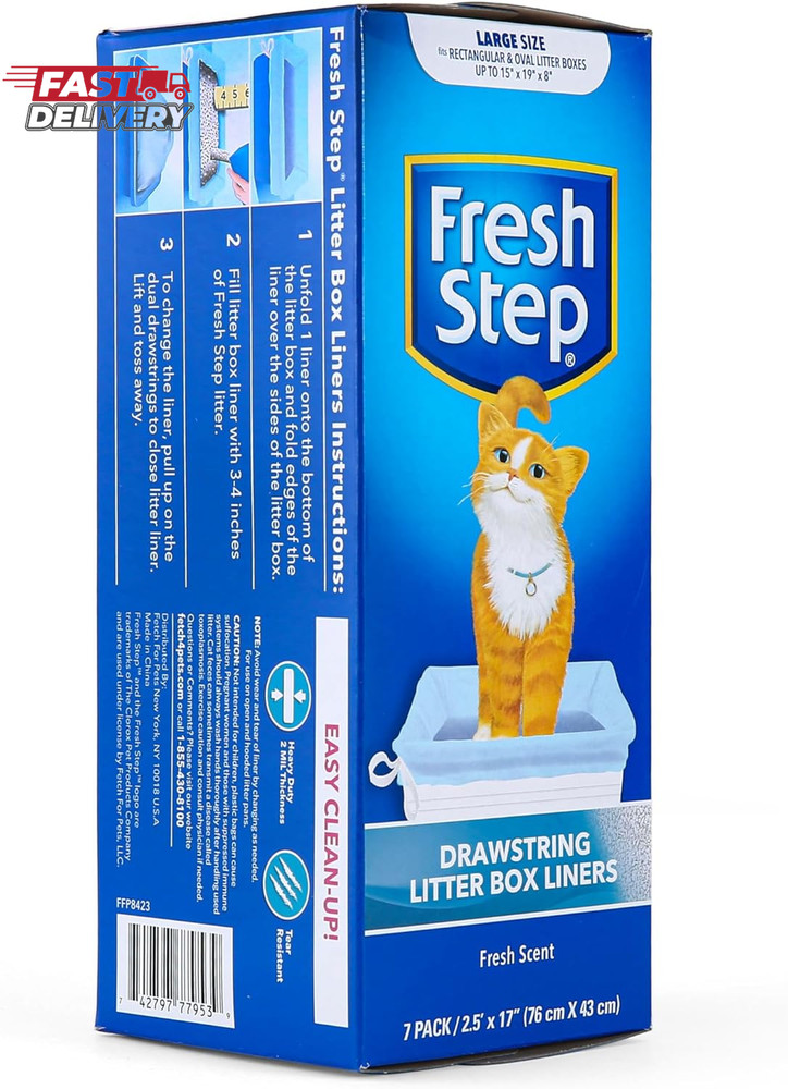 Fresh Step Drawstring Cat Litter Box Liners, Scented Heavy Duty Kitty Litter Bag