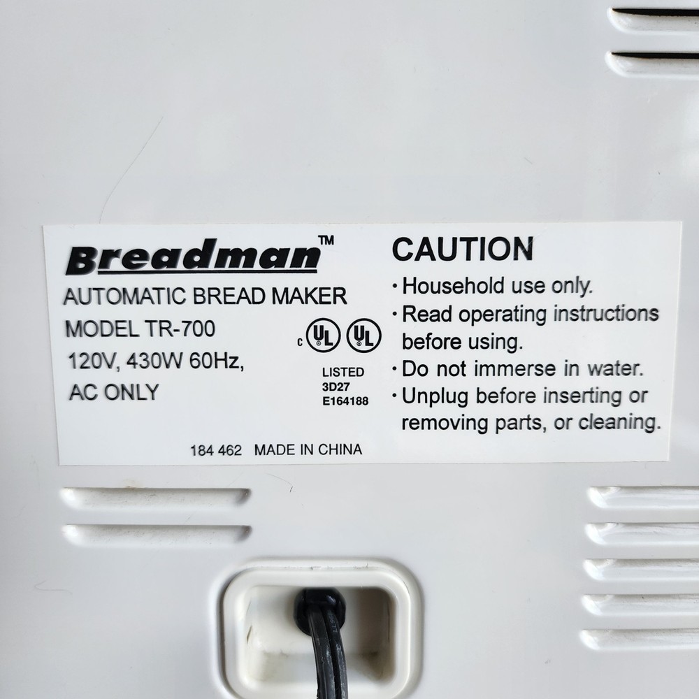 Breadman Plus Automatic Bread Maker Model TR-700 Up To 2lb Loaf Tested & Working