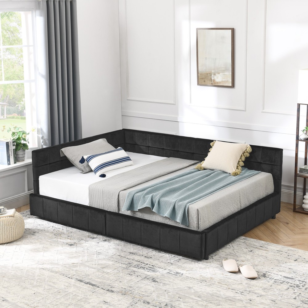 Full Size Storage Upholstered Tufted Bed Frame, Sofa Bed Frame with Comfortabl