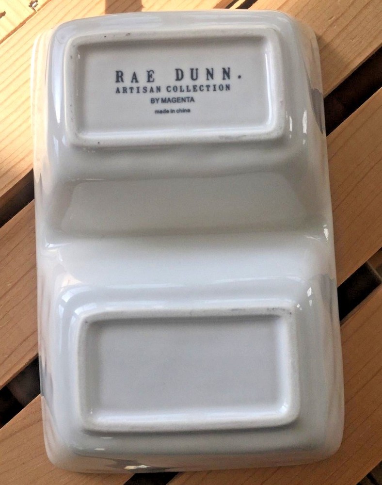 ~Rae Dunn~Divided Dish~"Work Hard" "Play Harder"~Ceramic~NEW~
