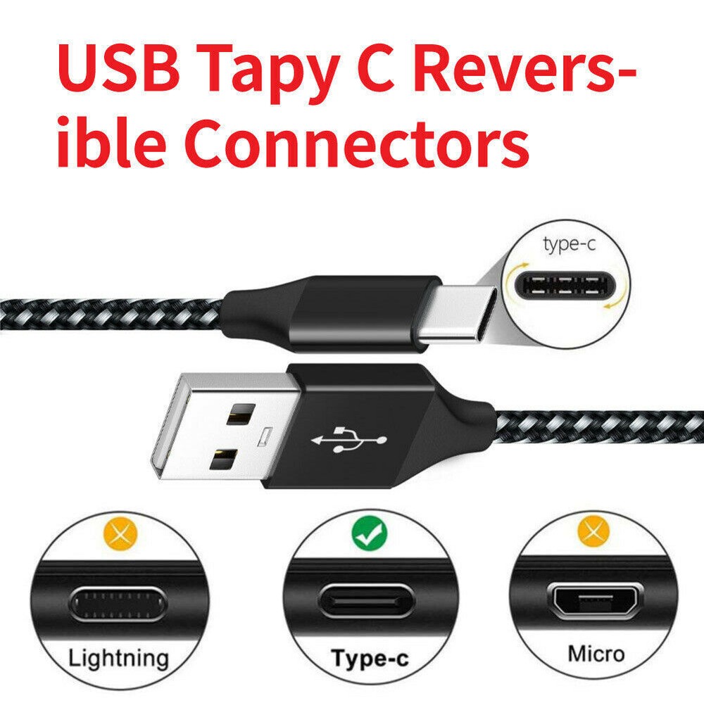 3Pack Braided USB C Type-C Fast Charging Data SYNC Charger Cable Cord 3/6/10FT