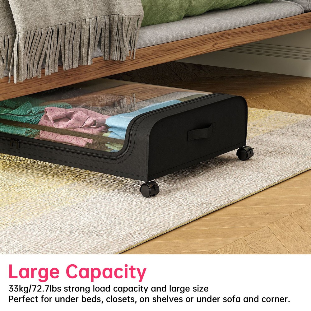 2 Pack Under Bed Storage Container With Lids And Wheels Multifunctional IQFD