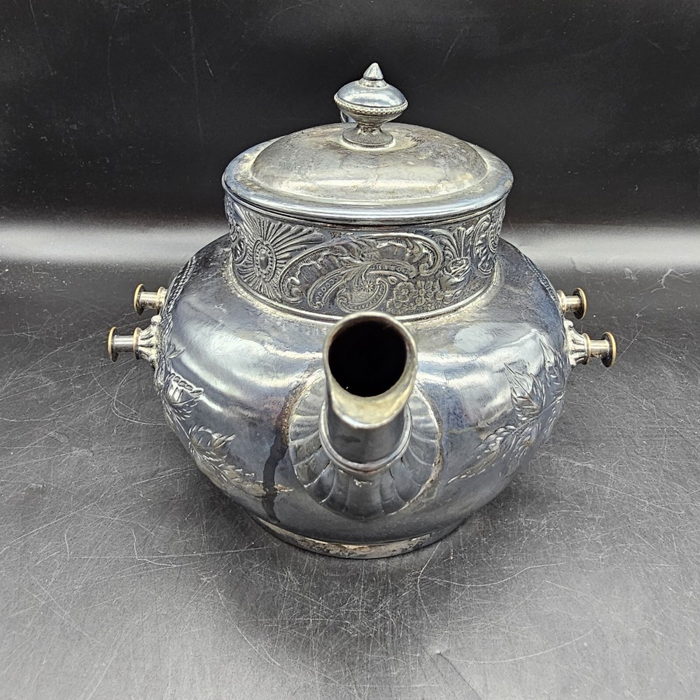 Antique James Tufts Tilting Tea Pot With Burner Creamer Sugar