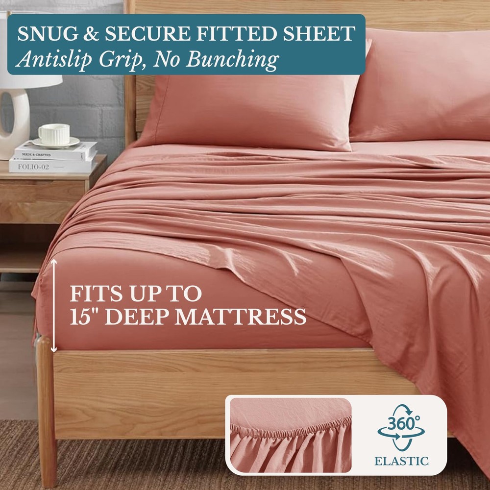 Bedding Sheets & Pillowcases, Pre-Washed Ultra Soft & Breathable Bed Sheets T...