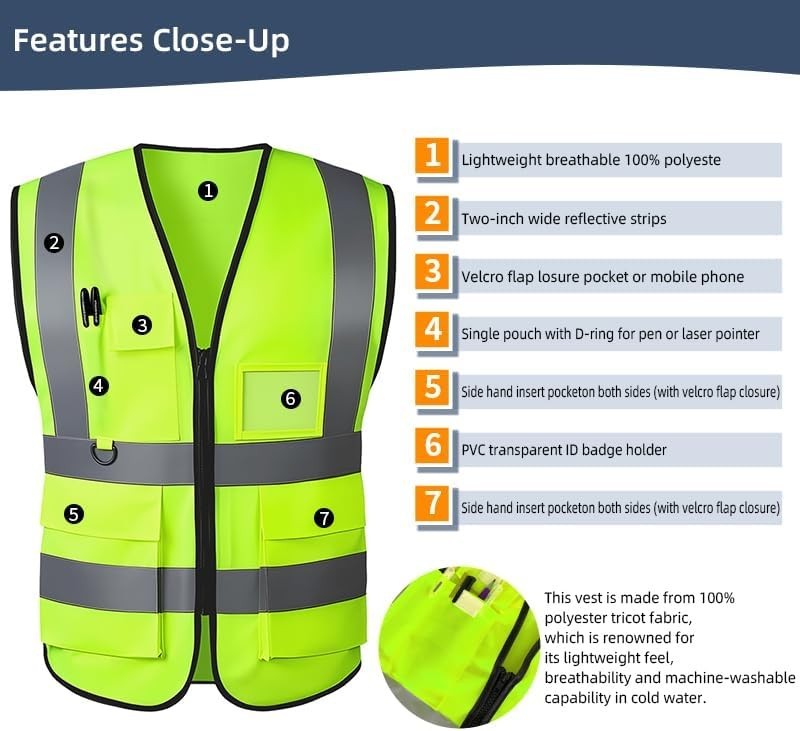 Reflective Safety Vest with Multi-Purpose Pockets for Work and Play - Green