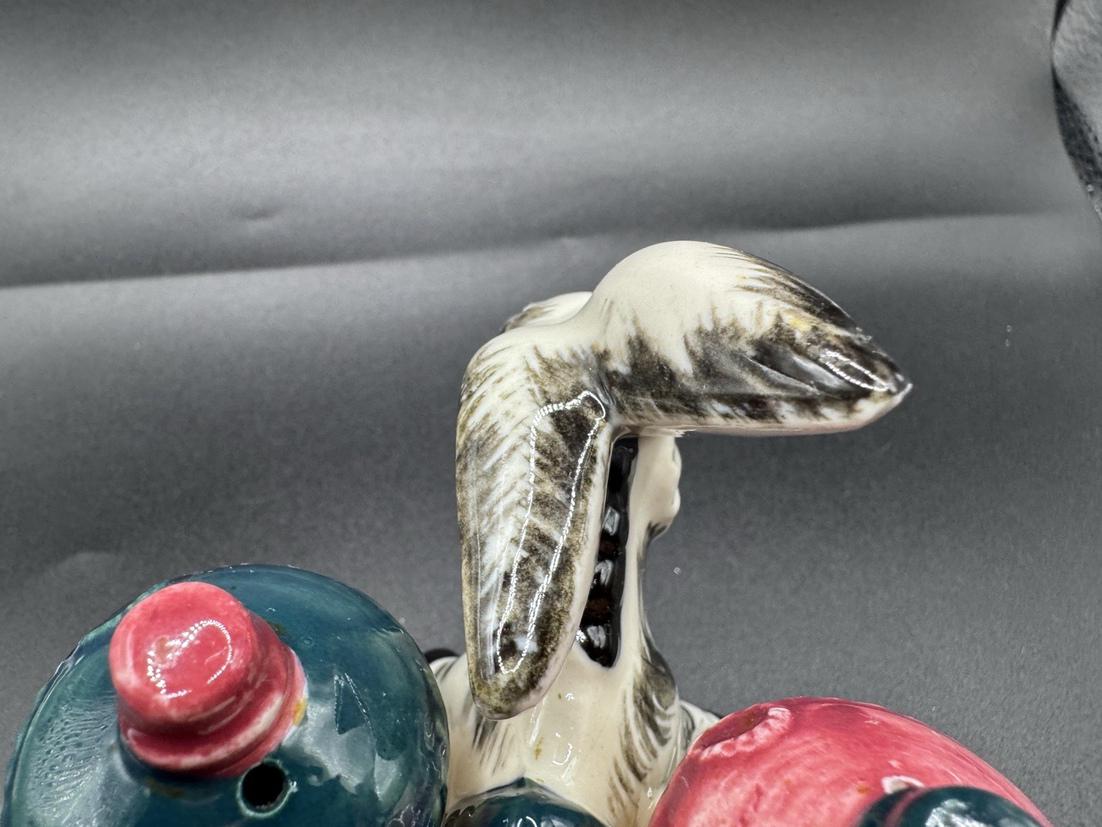 Vintage MCM 1960s Donkey Novelty Ceramic Kitschy Salt Pepper Shakers with Caddy