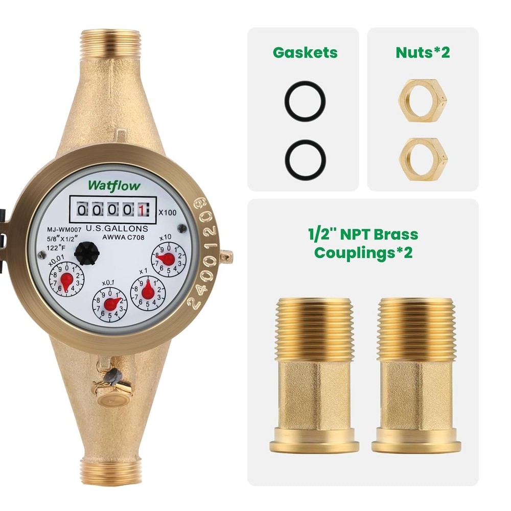 Durable DN15 Water Meter 1/2" NPT - Corrosion-Resistant, Horizontal Install