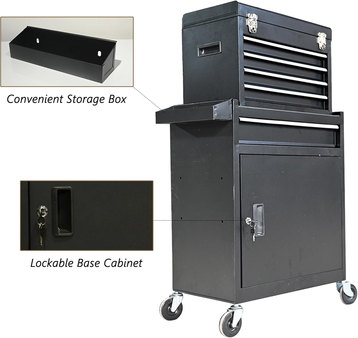 5/8 Drawers Rolling Tool Chest Tool Lock Storage Cabinet Boxes on Wheels Garage