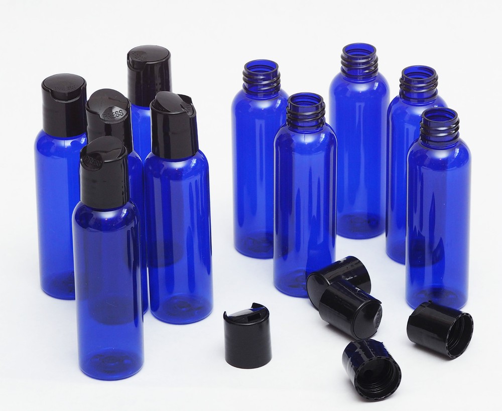 4 Oz Empty Plastic Blue Bullet PET Bottles white Dispensing cap ( 50 PACK )