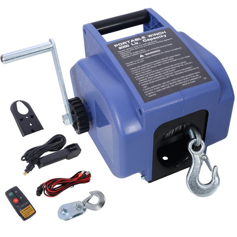 12v 907kg Trailer Winch, Reversible Electric Remote Control Galvanized Wire Rope