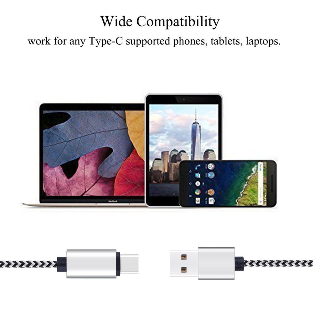 Ailun USB Type C Cable 10ft 3Pack Quick Sync (3-Pack), BlackWhite