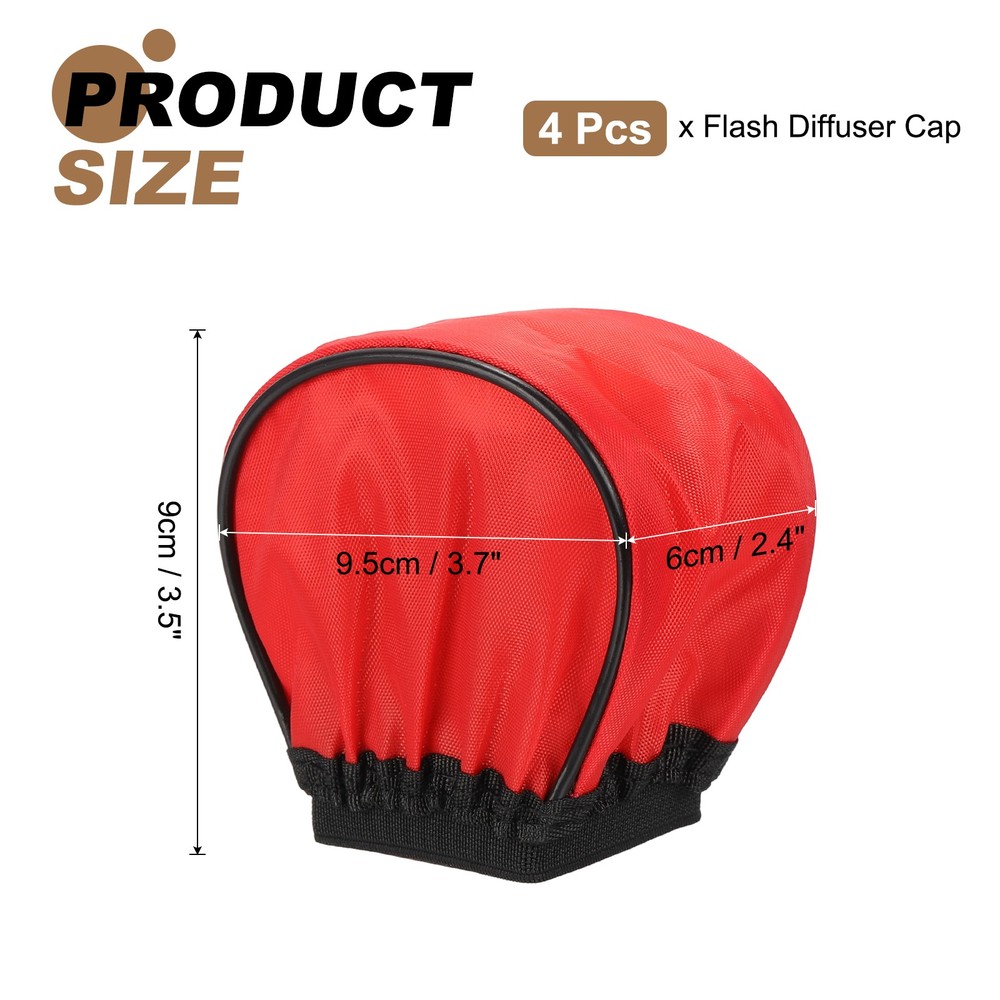 4pcs 3.7" x 3.5" Soft Mini Flash Bounce Diffuser Cap, for Flashlight, Red