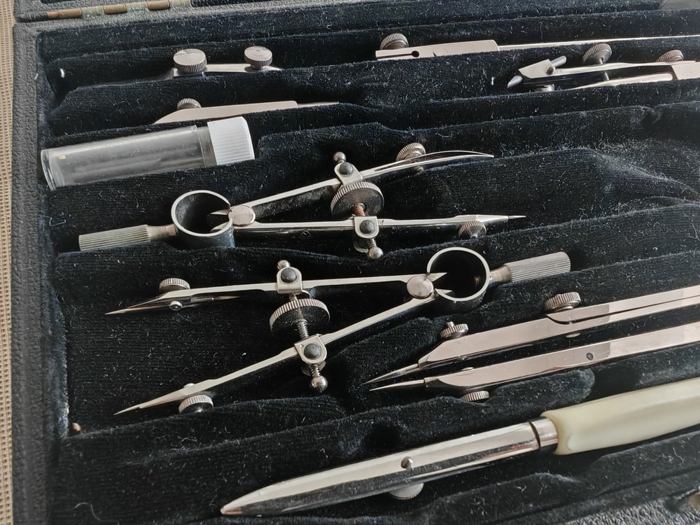 Vintage Harling London Technical Drawing Instrument Set Drafting Compass & Tool