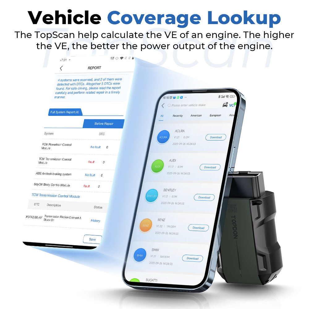 TOPDON Topscan OBD2 Scanner BT OBDII Full System Diagnostic Tool Active Test