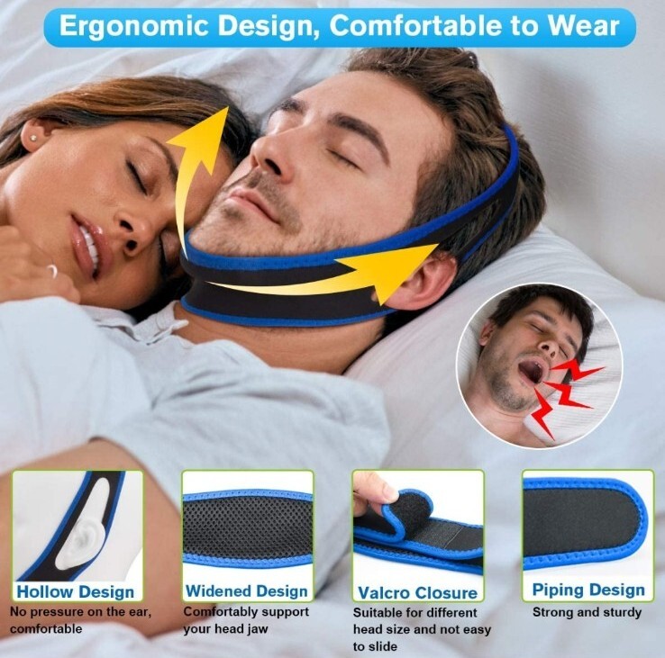 Universal anti-snoring chin strap black/white
