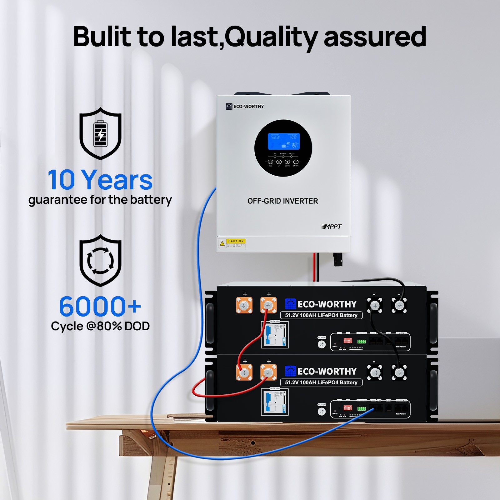 ECO-WORTHY 2Pack 48V 100Ah Lithium LiFePO4 Battery+5.5kW 48V Off-grid Inverter