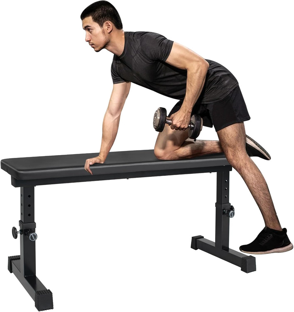 Flat Weight Bench, Utility Workout Adjustable Height Weight Bench Press with Thi