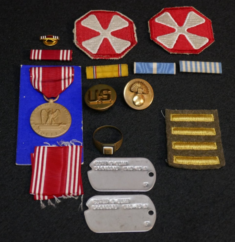 WWII US Army Grouping Sgt EDWIN S QUAM 3rd Army 1944 France Ring ID Disc Dog Tag