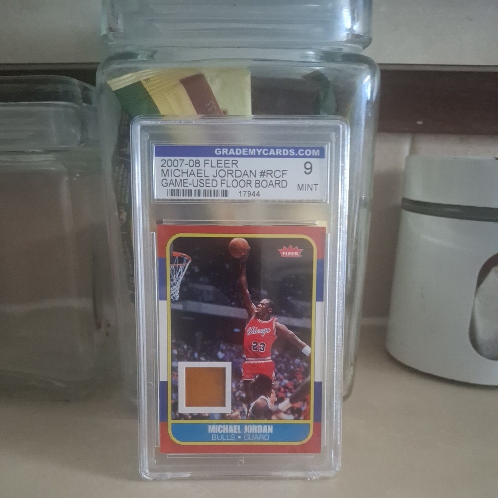 2007_08 FLEER MICHAEL JORDAN #'RCFV GAME- USE FLOOR BOARD GRADED 9 MINT 17944