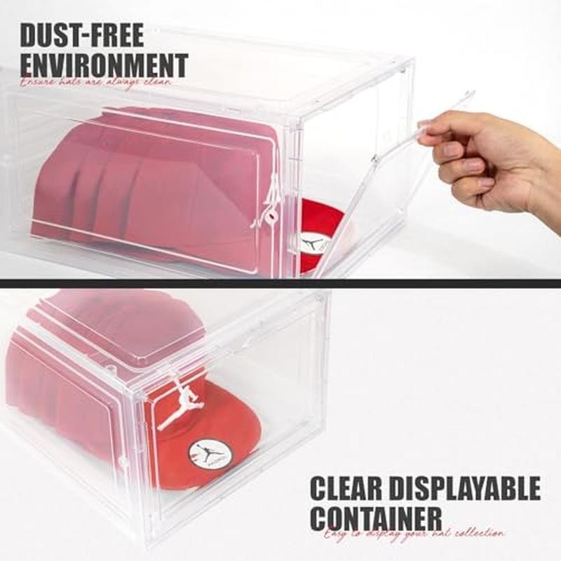6 Pack Stackable Clear Hat Storage Box ‎Plastic Magnetic Door Durable Organizer