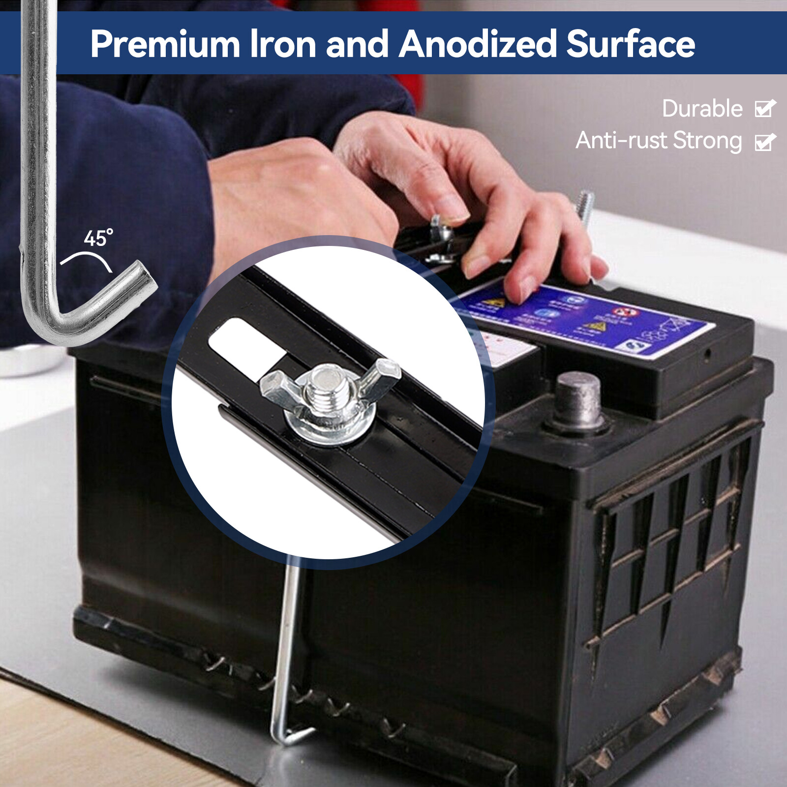 10.6'' 27CM Battery Car Tie Down Bracket With J bolts Hold Down Sets Adjustable.