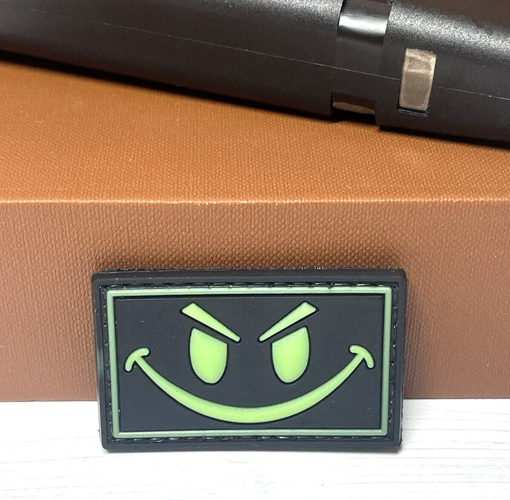 Tactical PVC Patch - Evil Smiley Face Patch - Glow in Dark Morale Funny Patch