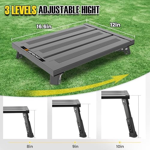 Adjustable RV Step Stool, 3-Step Height Adjustment, Foldable Legs, Carton Black