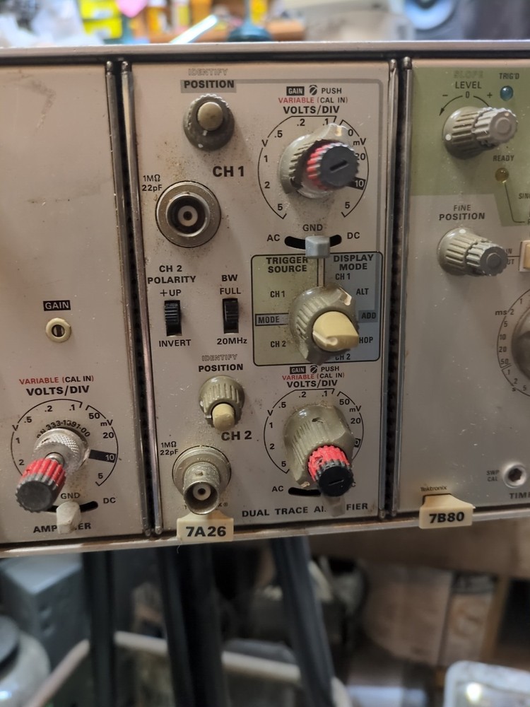 Tektronix 7603 19" Rack Oscilloscope GPIB and 7A16 7A26 7B80 Modules Untested