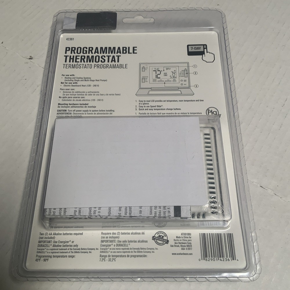ACE Thermostat Programmable Heating/Cooling Universal Compatibility 42361 NEW