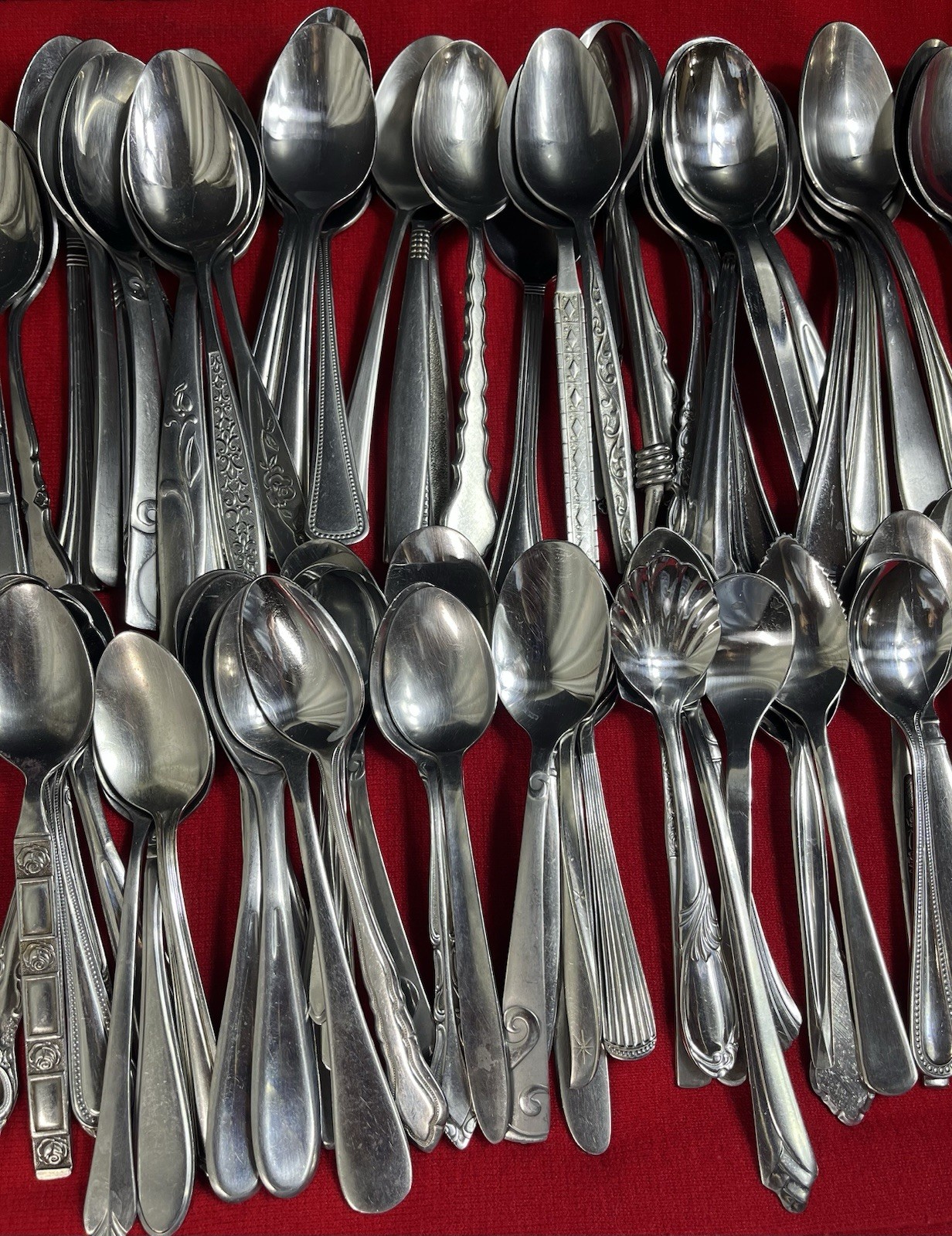 Lot 100 Assorted Stainless Steel Soup & Tea Spoons Flatware + 3 Serving Spoons