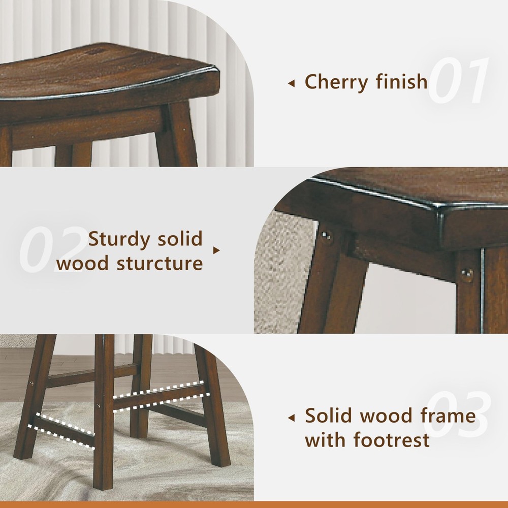 Saddleback Solid Wood Kitchen Height Stool Set of 2 - Saddle Kitchen Stool Di...