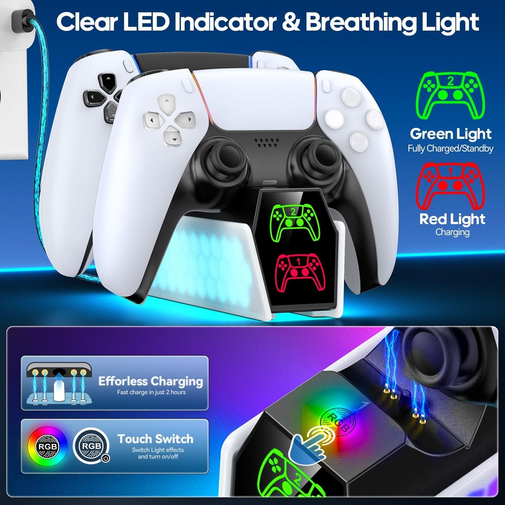 PS5 Controller Charger Station Compatible with DualSense & Edge White