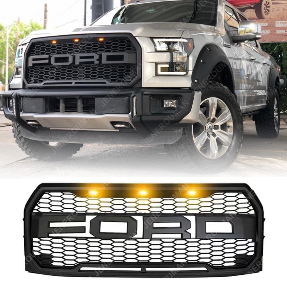 For 2015-2017 Ford F150 Grille Raptor style Front Bumper Grill W/LED Matte Black