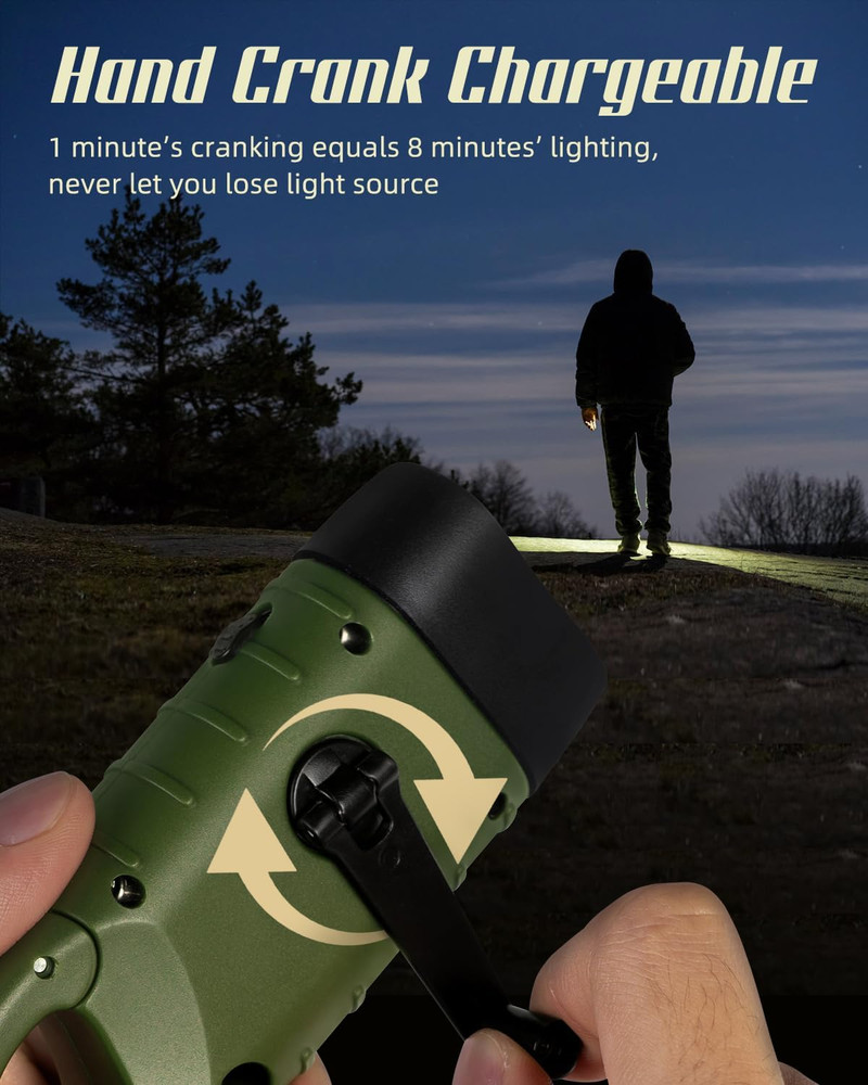 Hand Crank Solar Powered Flashlights,Compact Emergency Rechargeable LED Flashlig