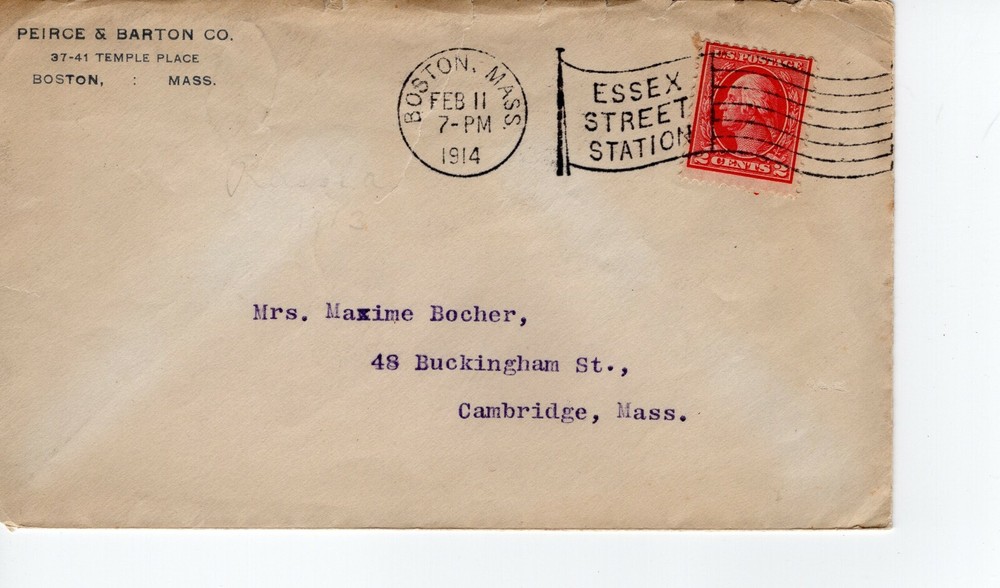 PEIRCE S BARTON CO, BOSTON, MASS 1914  FDC8122