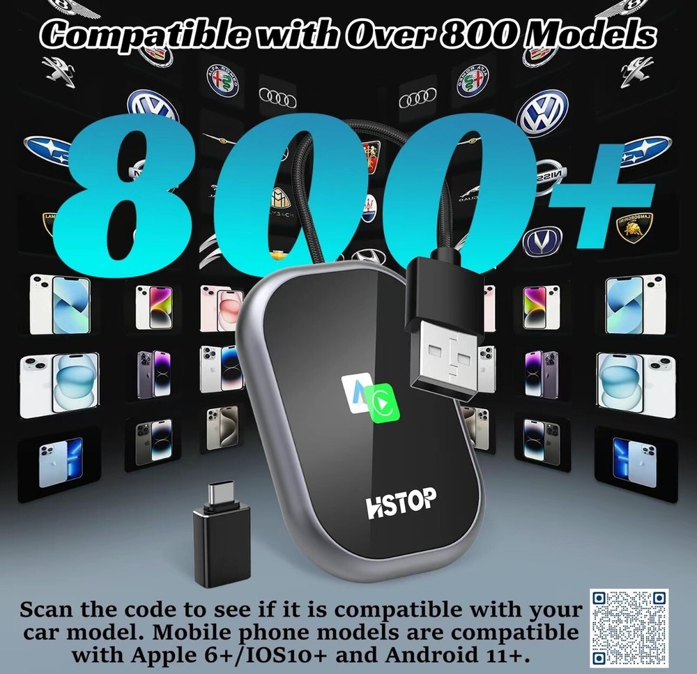 HSTOP 2in1 USB Wireless Carplay Android Auto Car 5.8Ghz WiFi Bluetooth Adapter