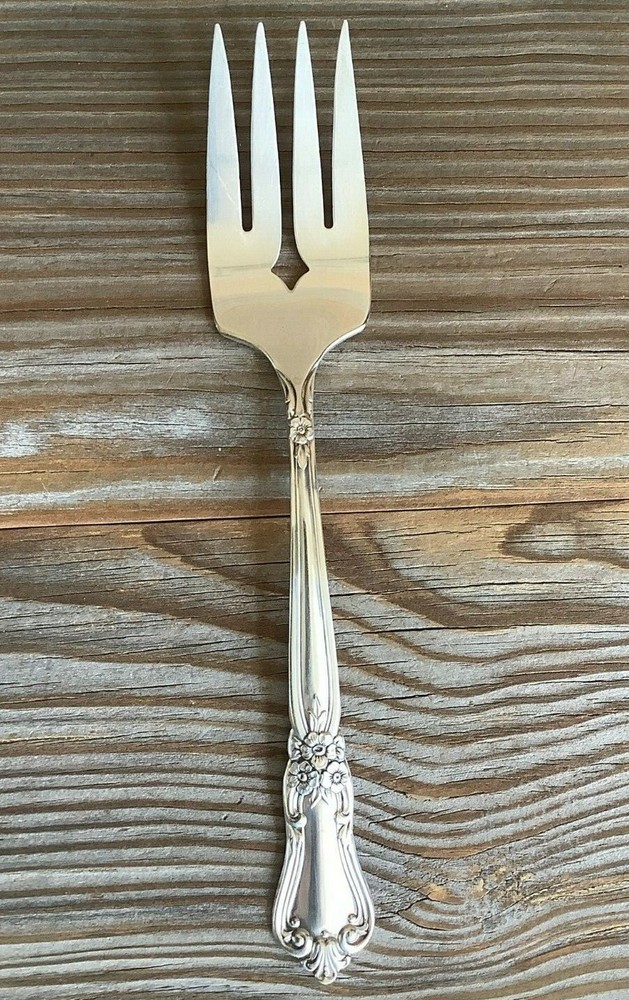 WM A ROGERS / ONEIDA LTD  -  (1956) VALLEY ROSE  -  COLD MEAT FORK - 8 3/8"