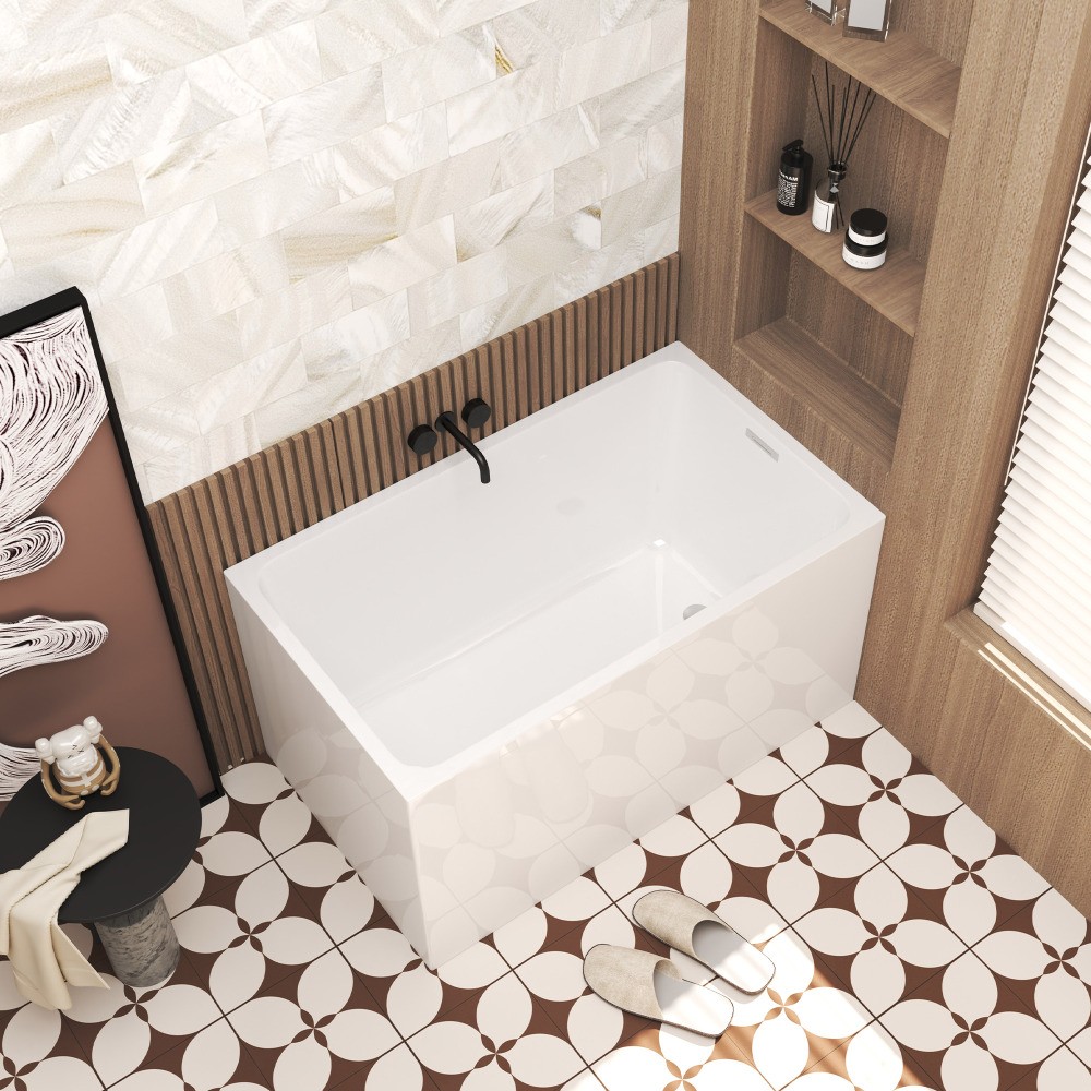 47" Acrylic Freestanding Soaking Bathtub Gloss White Rectangular Modern