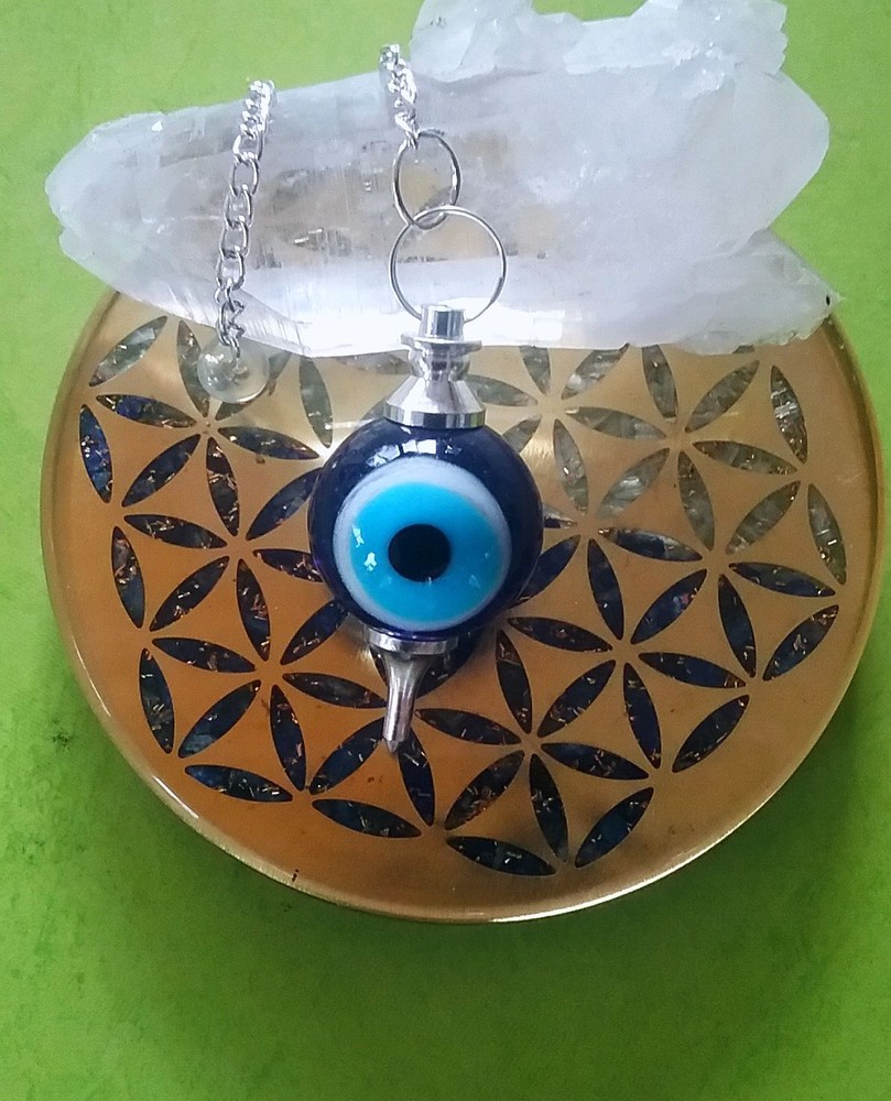 EVIL EYE Dowsing Pendulum, Silver Mounted BALL Dowsing Pendulum, Protection