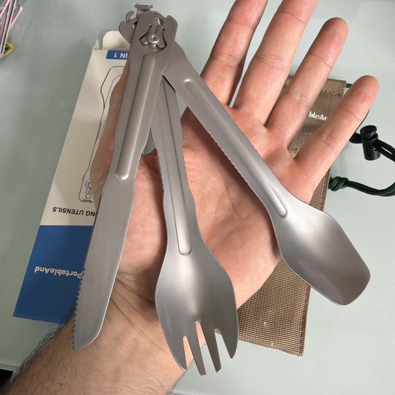 4in1 Camping Utensil Set Spoon Spork Knife Tongs Stainless Steel Multi Tool For