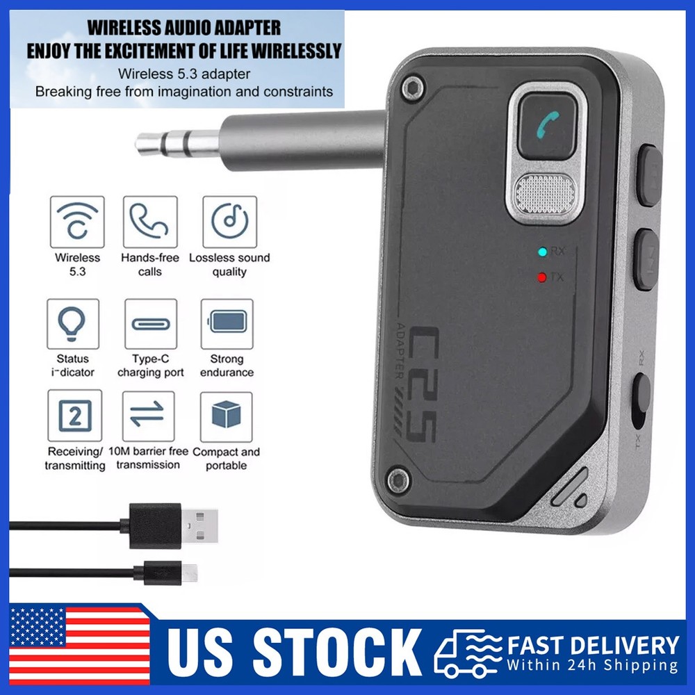 NEW BluetoothV5.3 Car Wireless Transmitter Receiver Adapter AUX Audio 3.5mm Jack