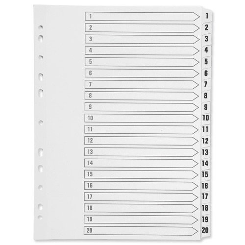 Q-Connect 1-20 Index Multi-punched Polypropylene White A4 1-20 Divider Polypropy