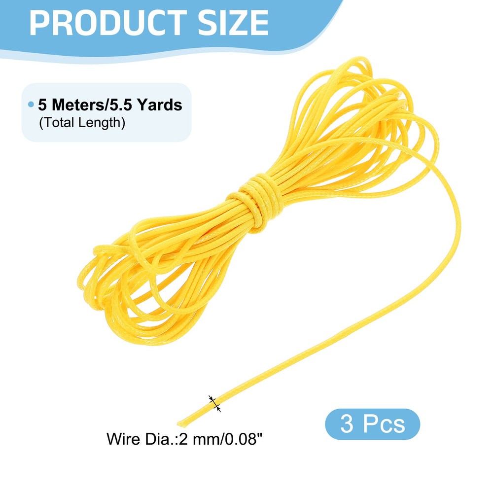 3Pcs Waxed Polyester Cord, 5.5 Yard 2mm Wax Bead Thread String, Yellow